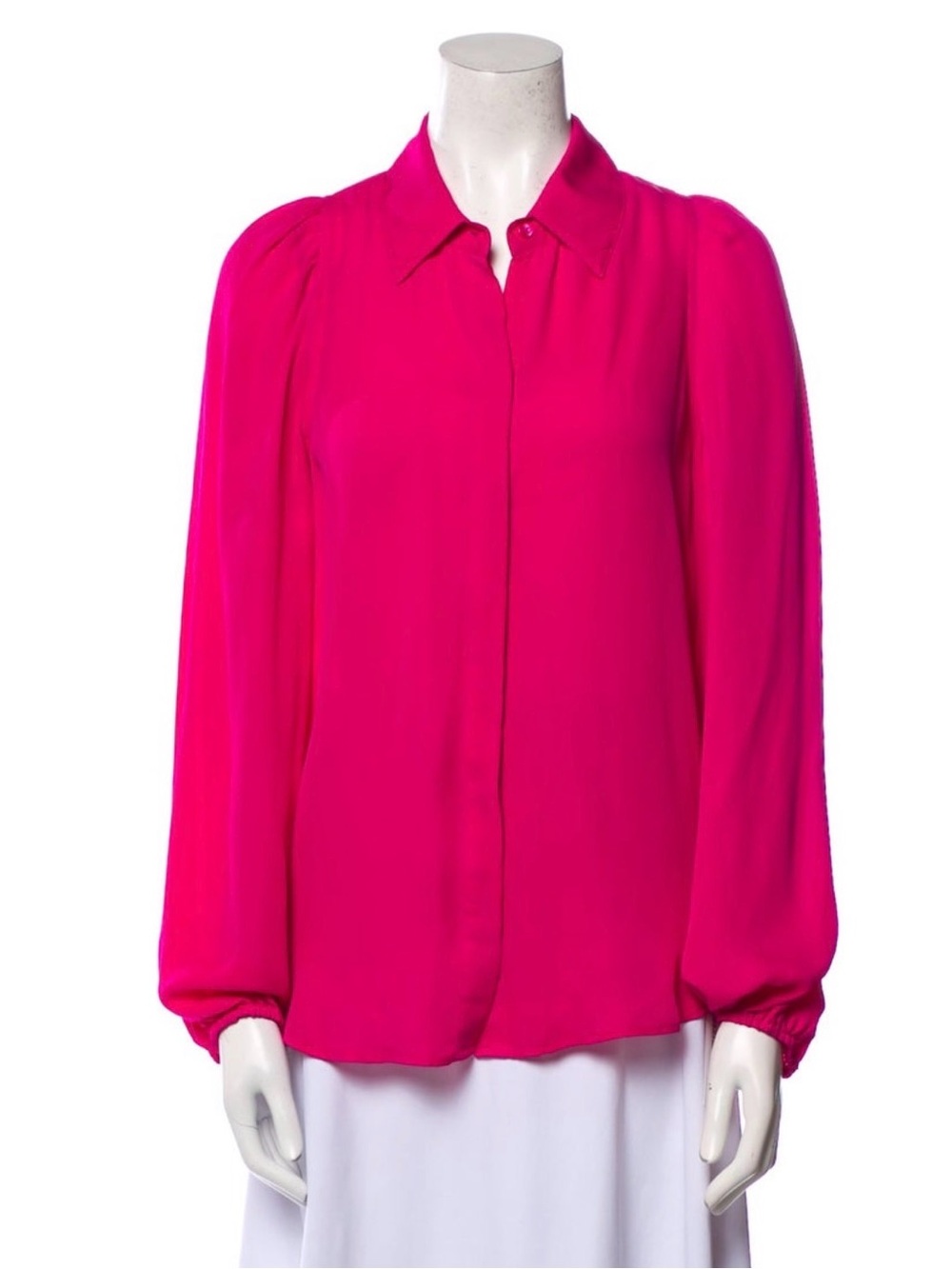 A.L.C. Silk Fuchsia Button-Down Long-Sleeve Blouse